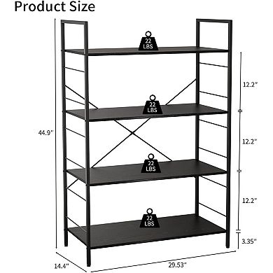 4-Tier Industrial Bookshelf - Steel Frame Bookcase for Home Office