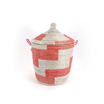 Dou Lid Storage Basket Stripe Red