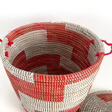 Dou Lid Storage Basket Stripe Red