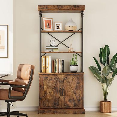 Tall Industrial Bookshelf - Wood & Metal Storage for Bedroom