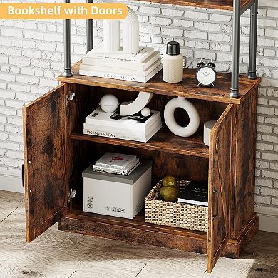Tall Industrial Bookshelf - Wood & Metal Storage for Bedroom