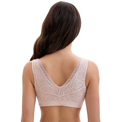 3 Packs Women's Lace Zip Front Closure Full Coverage Wirefree Wide Straps V Back Padded Bras