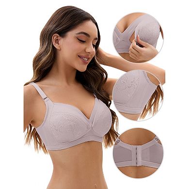 3 Packs Nursing Bra for Women Lace Front Closure Adjustable Straps Pumping Maternity Underwear