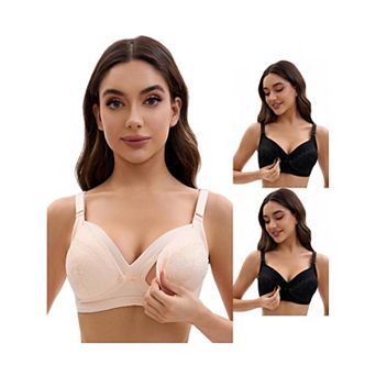 3 Packs Nursing Bra for Women Lace Front Closure Adjustable Straps Pumping Maternity Underwear