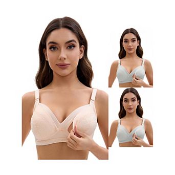 3 Packs Nursing Bra for Women Lace Front Closure Adjustable Straps Pumping Maternity Underwear