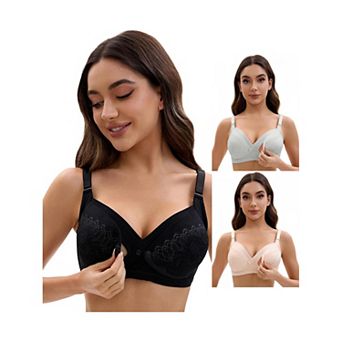 3 Packs Nursing Bra for Women Lace Front Closure Adjustable Straps Pumping Maternity Underwear