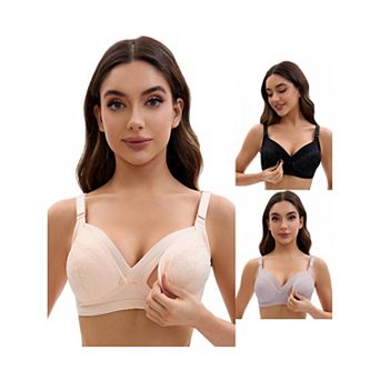 3 Packs Nursing Bra for Women Lace Front Closure Adjustable Straps Pumping Maternity Underwear