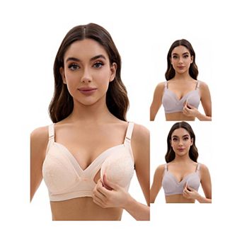 3 Packs Nursing Bra for Women Lace Front Closure Adjustable Straps Pumping Maternity Underwear