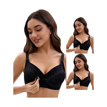3 Packs Nursing Bra for Women Lace Front Closure Adjustable Straps Pumping Maternity Underwear