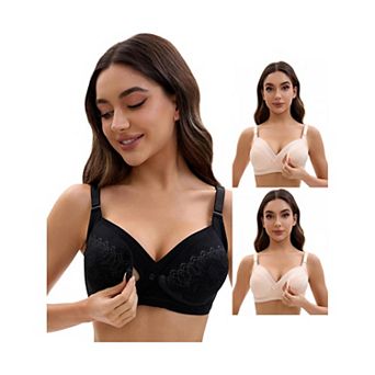 3 Packs Nursing Bra for Women Lace Front Closure Adjustable Straps Pumping Maternity Underwear