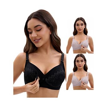 3 Packs Nursing Bra for Women Lace Front Closure Adjustable Straps Pumping Maternity Underwear