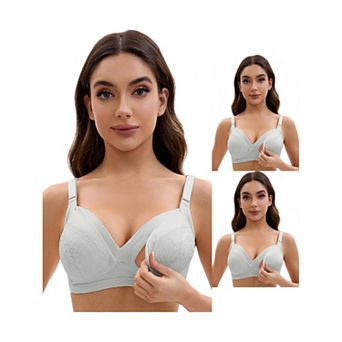 3 Packs Nursing Bra for Women Lace Front Closure Adjustable Straps Pumping Maternity Underwear