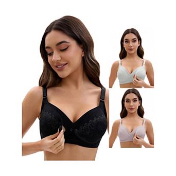 3 Packs Nursing Bra for Women Lace Front Closure Adjustable Straps Pumping Maternity Underwear