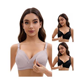 3 Packs Nursing Bra for Women Lace Front Closure Adjustable Straps Pumping Maternity Underwear