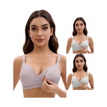 3 Packs Nursing Bra for Women Lace Front Closure Adjustable Straps Pumping Maternity Underwear