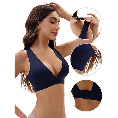 3 Packs Women's Deep V Bralette Wirefree T-Shirt Seamless Comfortable Plunge Bras