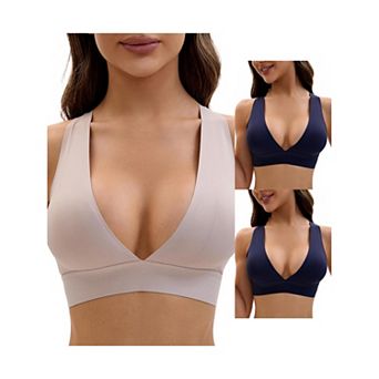 3 Packs Women's Deep V Bralette Wirefree T-Shirt Seamless Comfortable Plunge Bras
