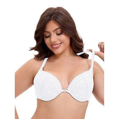 3 Packs Women's Lace Front Closure Push Up Underwire Backless Bras