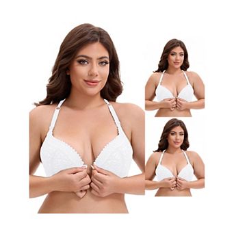 3 Packs Women's Lace Front Closure Push Up Underwire Backless Bras