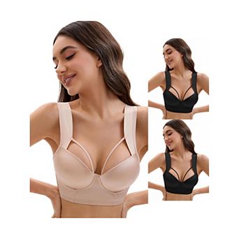3 Packs Women's Push Up Adjustable Wide Straps Underwire Full Coverage Comfort Bras