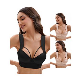 3 Packs Women's Push Up Adjustable Wide Straps Underwire Full Coverage Comfort Bras