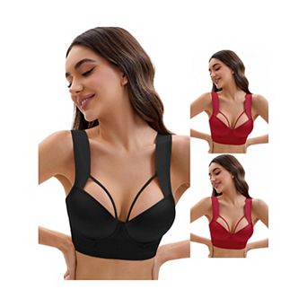 3 Packs Women's Push Up Adjustable Wide Straps Underwire Full Coverage Comfort Bras