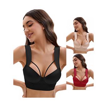 3 Packs Women's Push Up Adjustable Wide Straps Underwire Full Coverage Comfort Bras