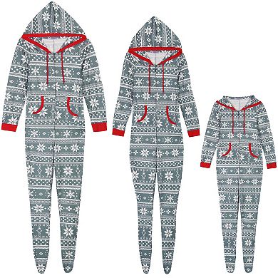 Women's Christmas 1 Piece Pajama Zipper Family Xmas Long Sleeve Set with Pockets
