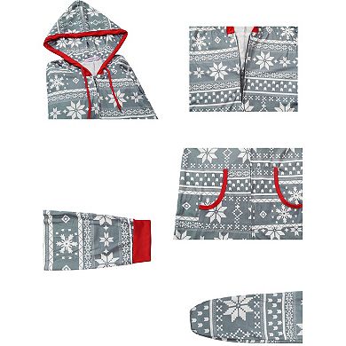 Women's Christmas 1 Piece Pajama Zipper Family Xmas Long Sleeve Set with Pockets