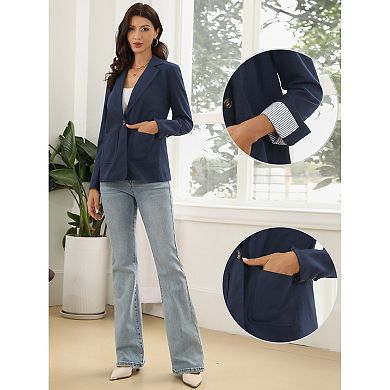 Cotton Linen Blazers for Women's Business Casual One Button Work Jacket Office Suit