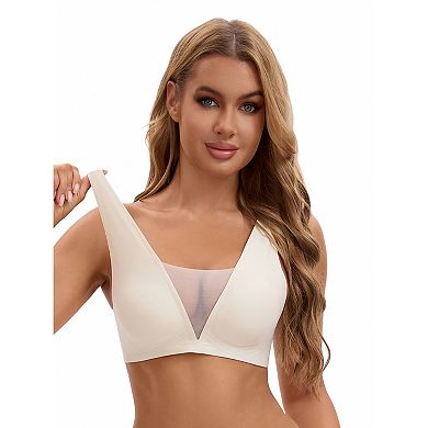 3 Packs Women's Deep V Push Up Wirefree Seamless Mesh Plunge Bras Light and Breathable Minimizers