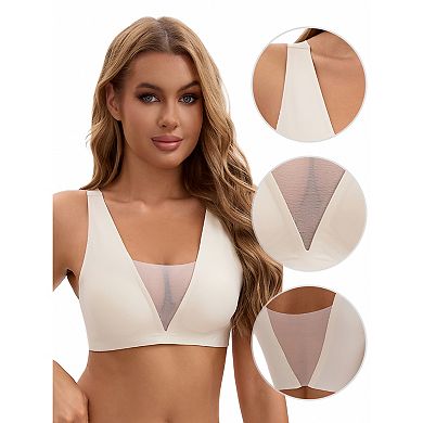 3 Packs Women's Deep V Push Up Wirefree Seamless Mesh Plunge Bras Light and Breathable Minimizers