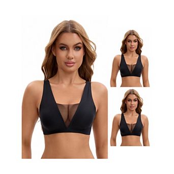 3 Packs Women's Deep V Push Up Wirefree Seamless Mesh Plunge Bras Light and Breathable Minimizers