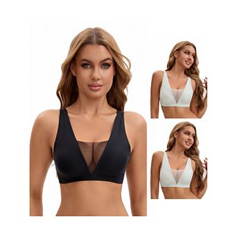 3 Packs Women's Deep V Push Up Wirefree Seamless Mesh Plunge Bras Light and Breathable Minimizers