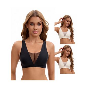 3 Packs Women's Deep V Push Up Wirefree Seamless Mesh Plunge Bras Light and Breathable Minimizers