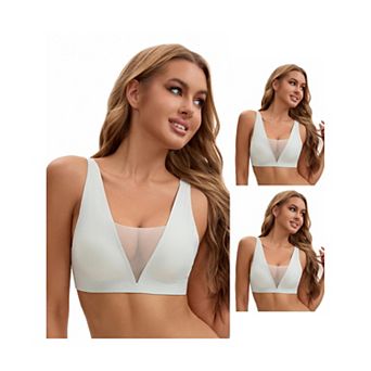 3 Packs Women's Deep V Push Up Wirefree Seamless Mesh Plunge Bras Light and Breathable Minimizers