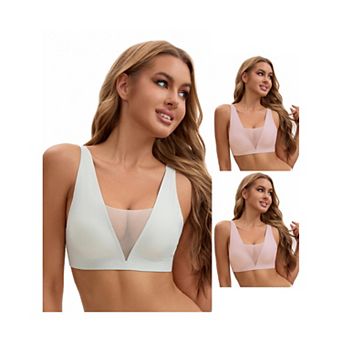 3 Packs Women's Deep V Push Up Wirefree Seamless Mesh Plunge Bras Light and Breathable Minimizers