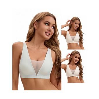 3 Packs Women's Deep V Push Up Wirefree Seamless Mesh Plunge Bras Light and Breathable Minimizers