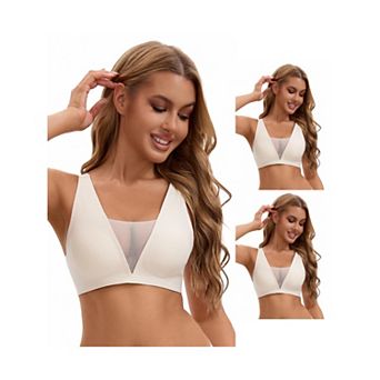 3 Packs Women's Deep V Push Up Wirefree Seamless Mesh Plunge Bras Light and Breathable Minimizers