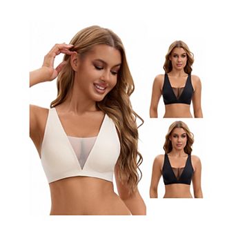 3 Packs Women's Deep V Push Up Wirefree Seamless Mesh Plunge Bras Light and Breathable Minimizers