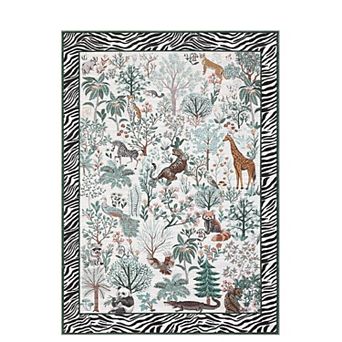 Farmhouse Machine Washable Rug for Living Room, Forest Jungle Carpet with Non Slip TPR Backing