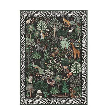 Farmhouse Machine Washable Rug for Living Room, Forest Jungle Carpet with Non Slip TPR Backing