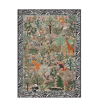 Farmhouse Machine Washable Rug for Living Room, Forest Jungle Carpet with Non Slip TPR Backing