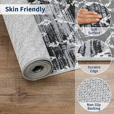 Boho Machine Washable Rug, Stain-Resistant Ultra-Thin Carpet, Soft Low Pile Indoor Floor Mat
