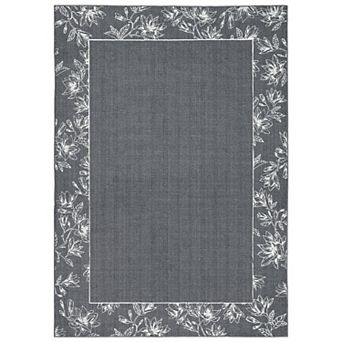 Floral Bordered Washable Rug with Non-Slip Backing, Stain-Resistant Foldable Indoor Carpet