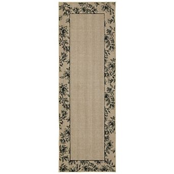 Floral Bordered Washable Rug with Non-Slip Backing, Stain-Resistant Foldable Indoor Carpet