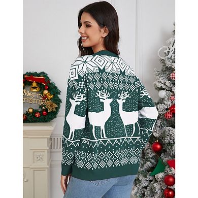 Women's Christmas Ugly Cardigans Sweater Kint Open Front Long Sleeve Button Down Sweaters Cardigan