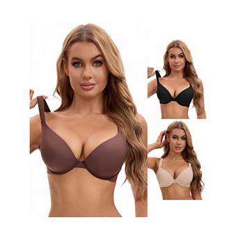 3 Packs Women's Push Up Underwire Adjustable Straps Seamless Soft Bras