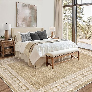Modern Bordered Machine Washable Rug Stain-Resistant Ultra-Thin Carpet Soft Low Pile Floor Mat