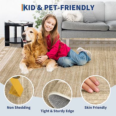 Modern Bordered Machine Washable Rug Stain-Resistant Ultra-Thin Carpet Soft Low Pile Floor Mat